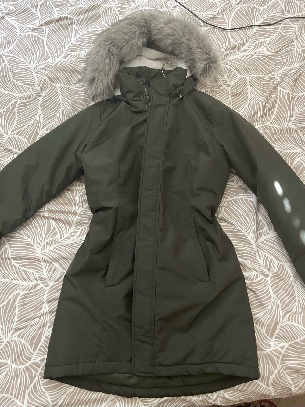 Women’s Olive Green Coat with Faux Fur Hood